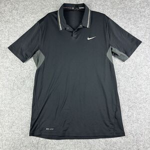 Nike Tiger Woods Polo Shirt Mens Medium Black Active Performance Golf Dri-Fit